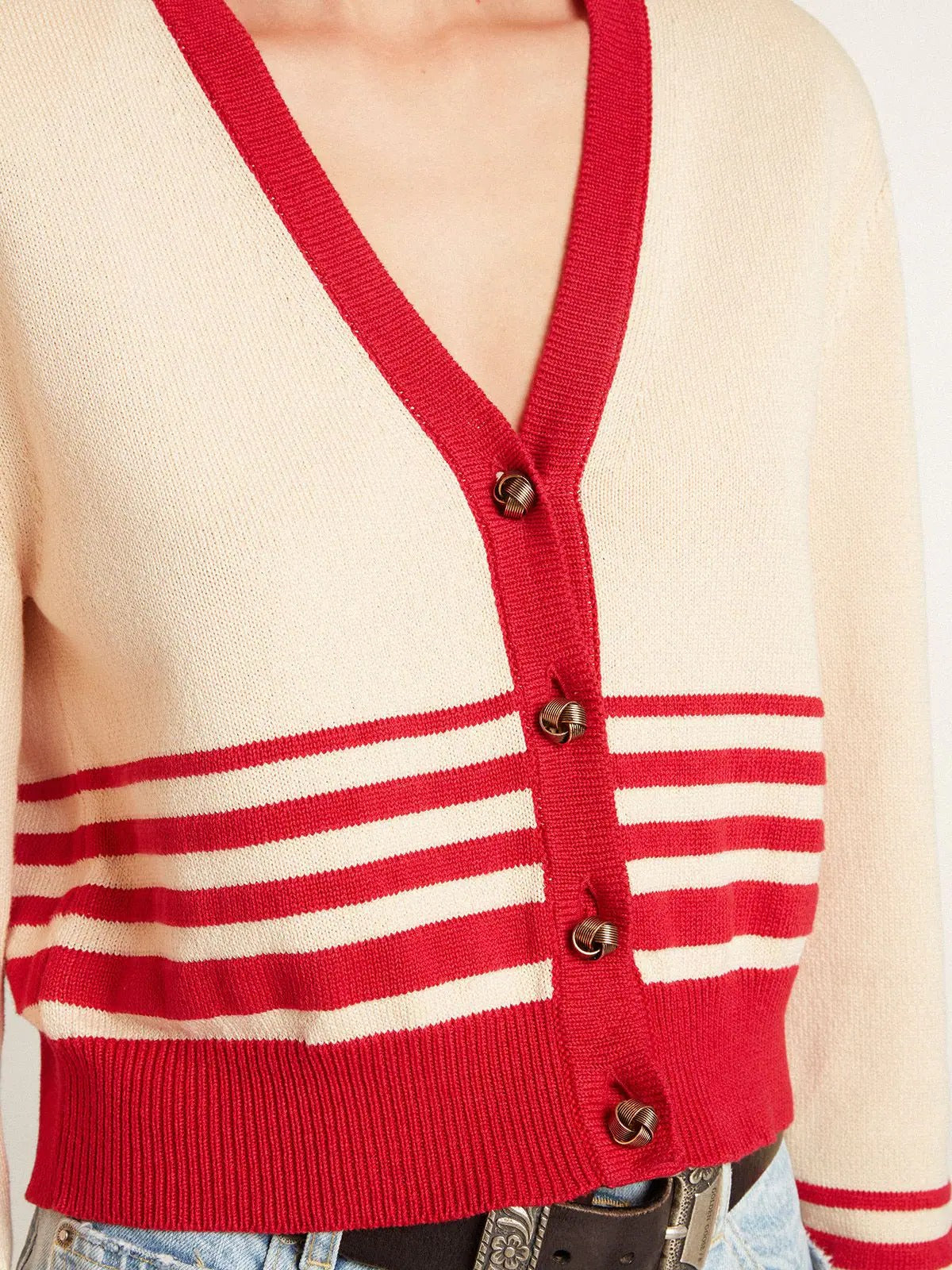 Journey W Knit Cropped Cardigan Striped