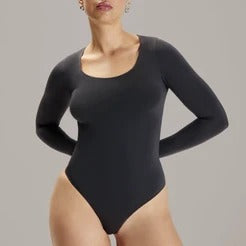Body Manga Larga Con Escote Gris Plomo Lxl