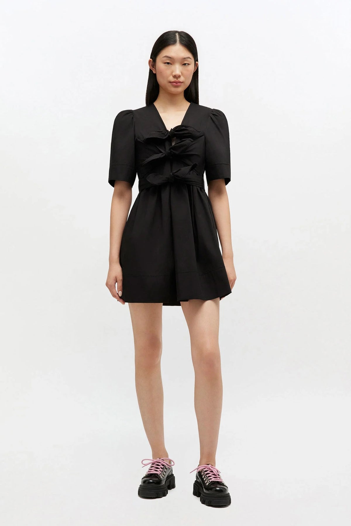 Stretch Cotton Mini Tie Strap Dress