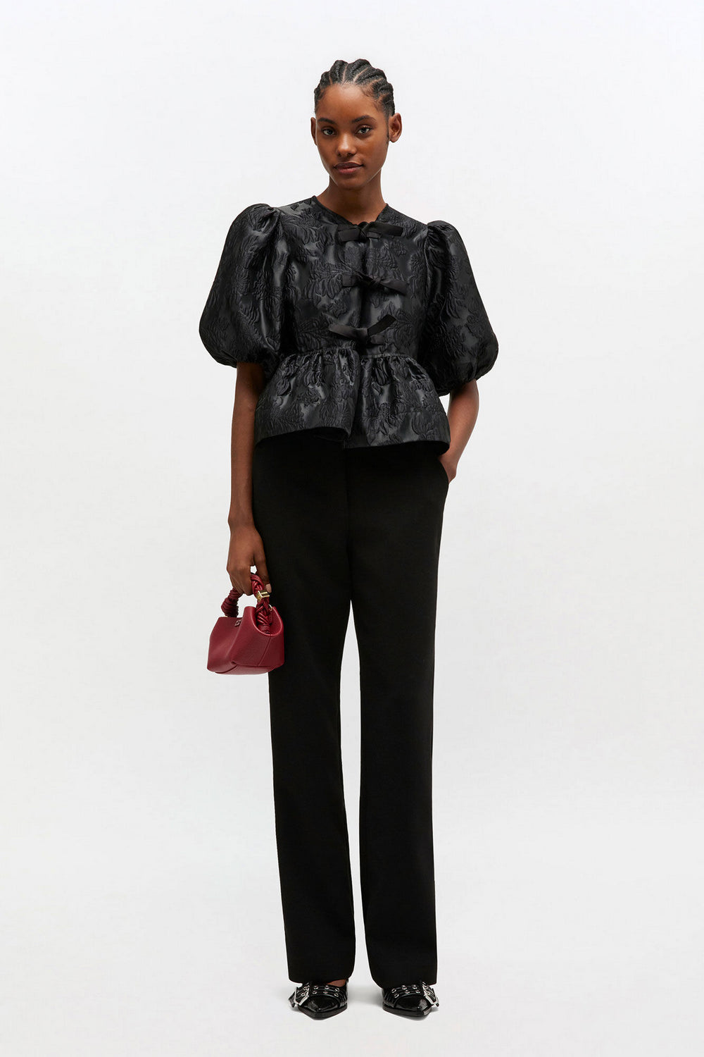 Blusa Satin Cloque Peplum GANNI BLUSAS Malva CO