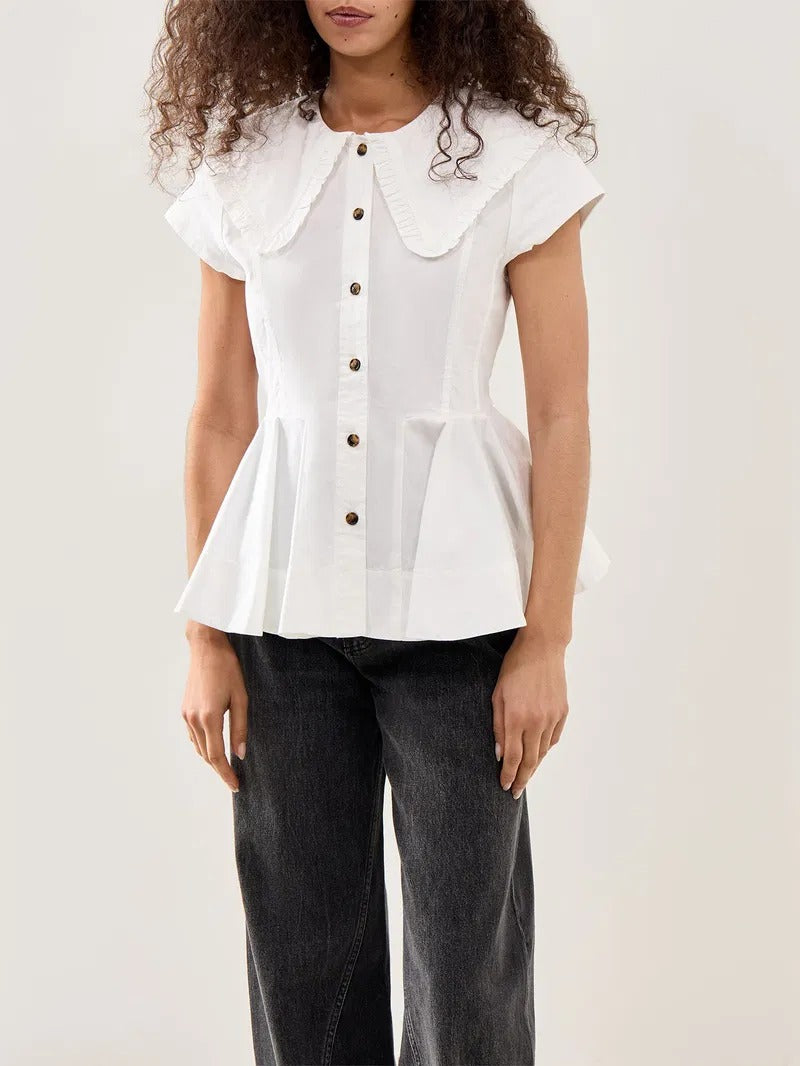 Printed Stretch Cotton Peter Pan Collar Shirt