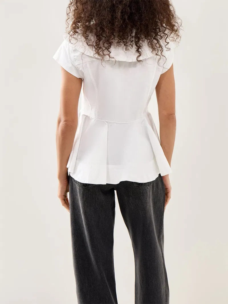 Printed Stretch Cotton Peter Pan Collar Shirt