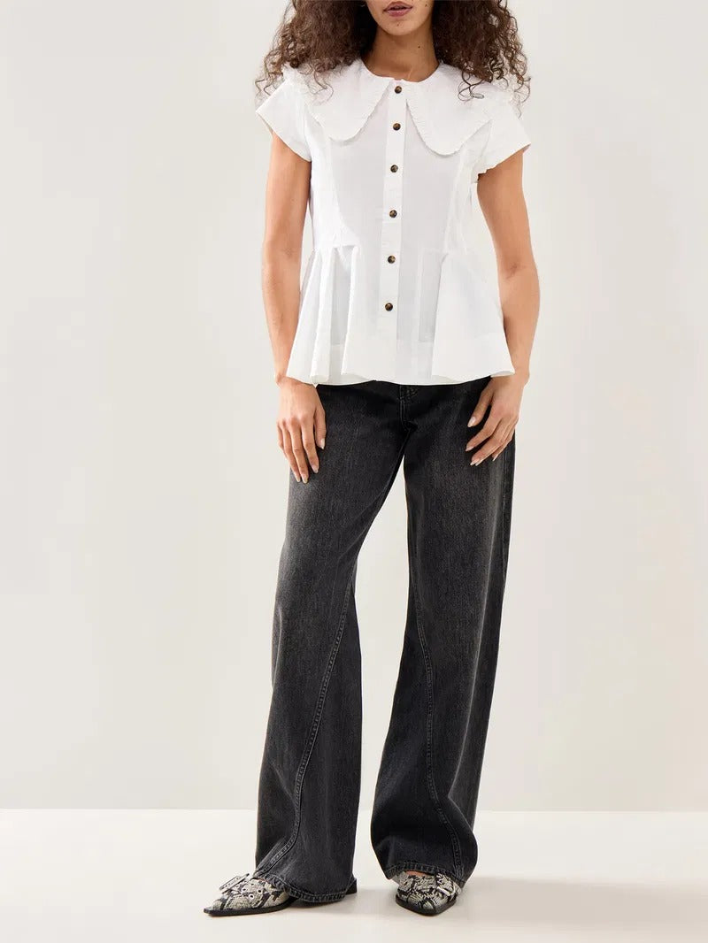 Printed Stretch Cotton Peter Pan Collar Shirt