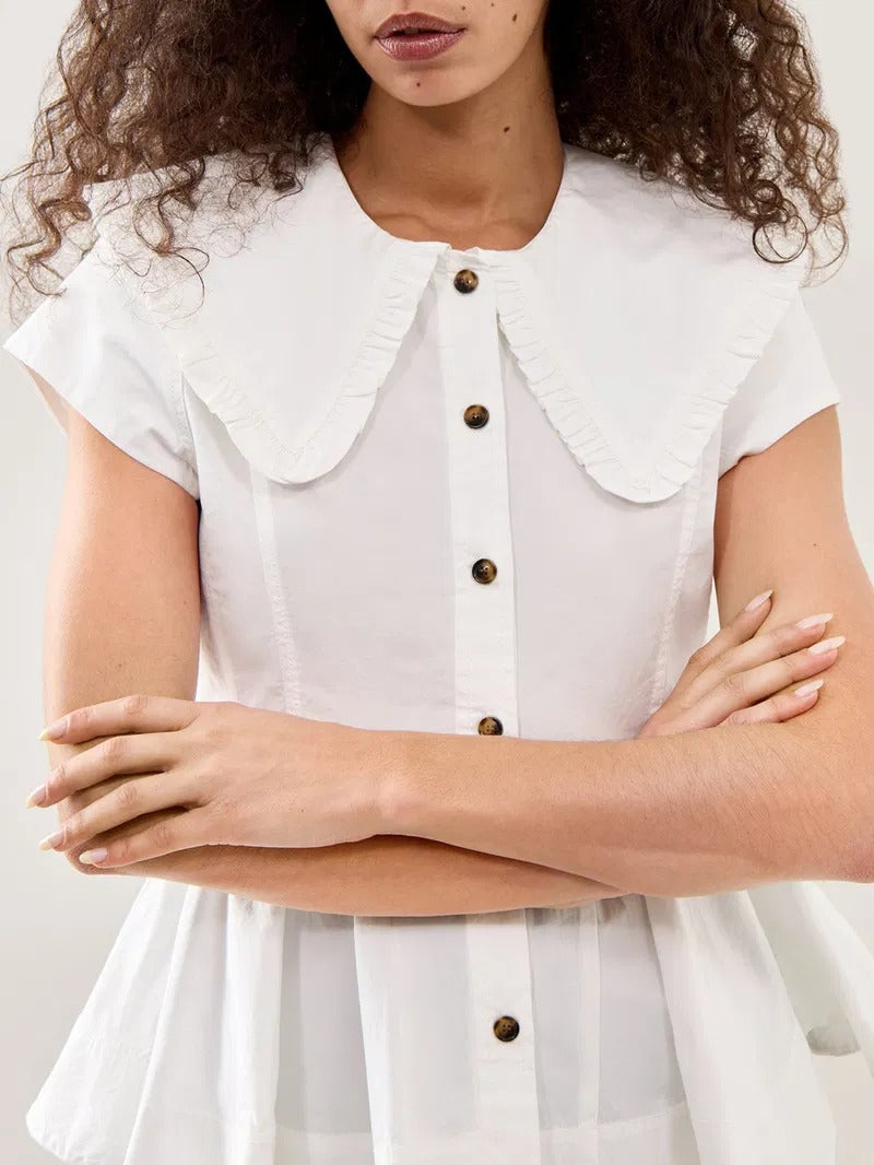 Printed Stretch Cotton Peter Pan Collar Shirt