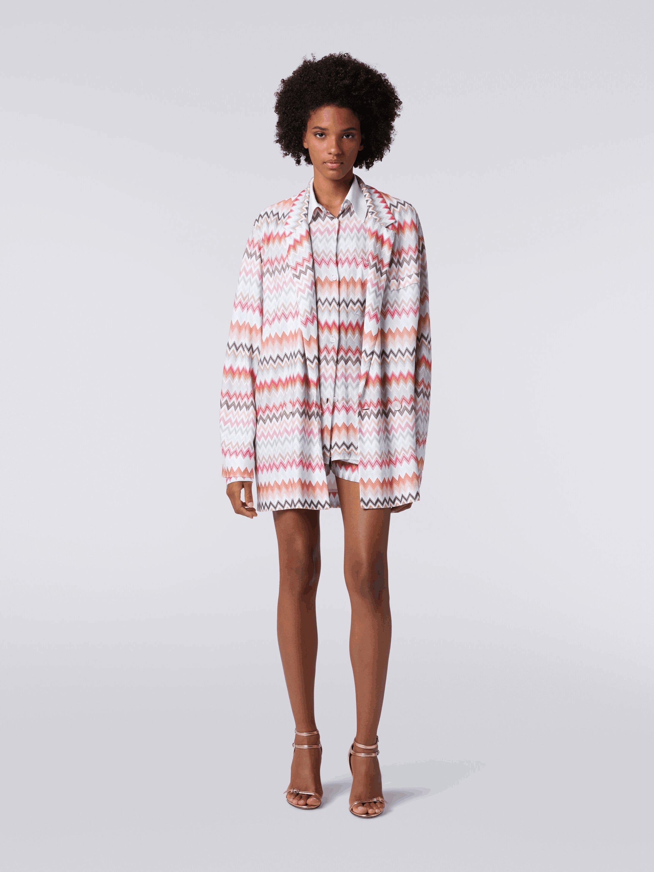 Blazer  De Algodón y Viscosa Estampado Zigzag