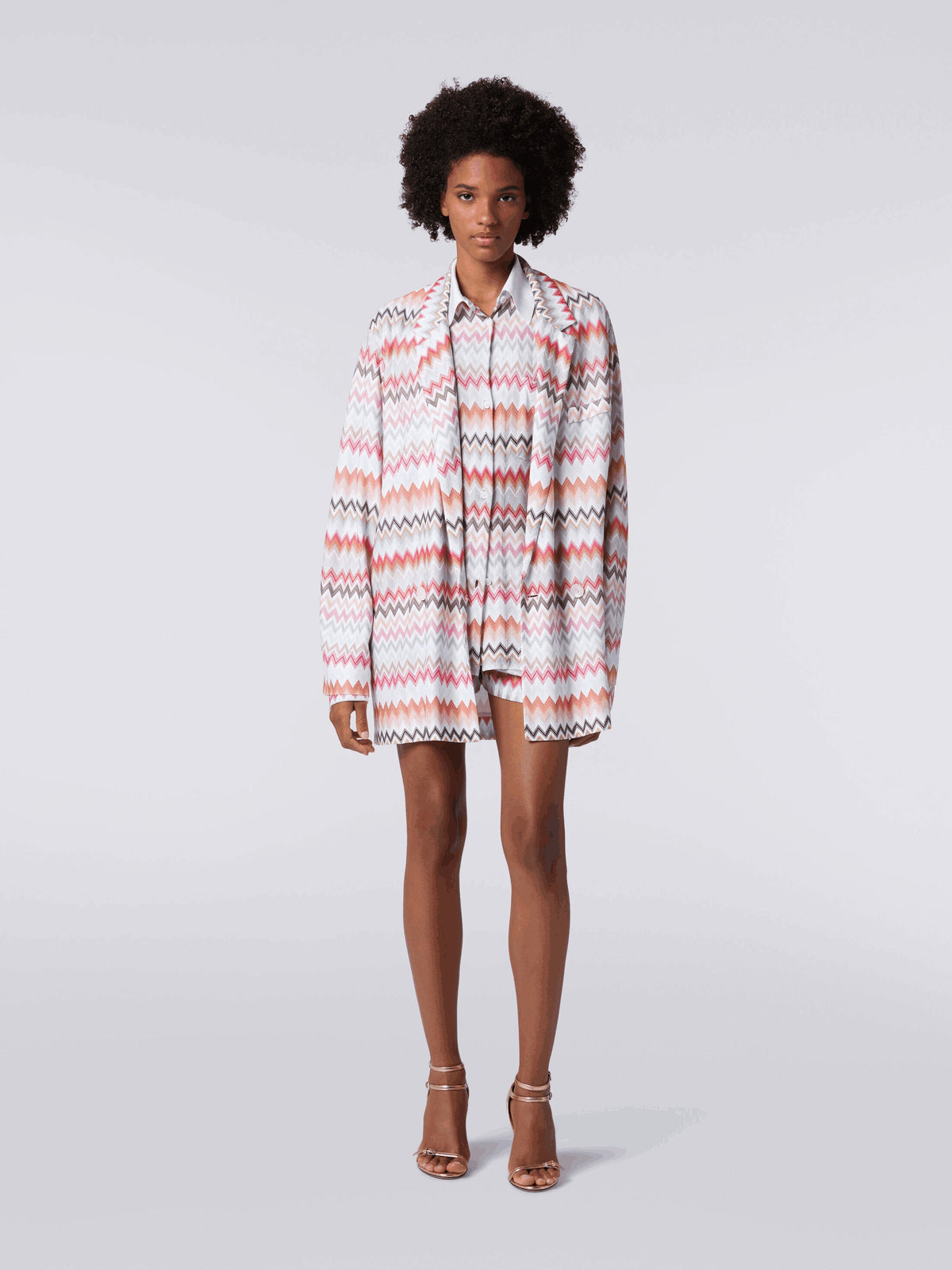 Blazer  De Algodón y Viscosa Estampado Zigzag
