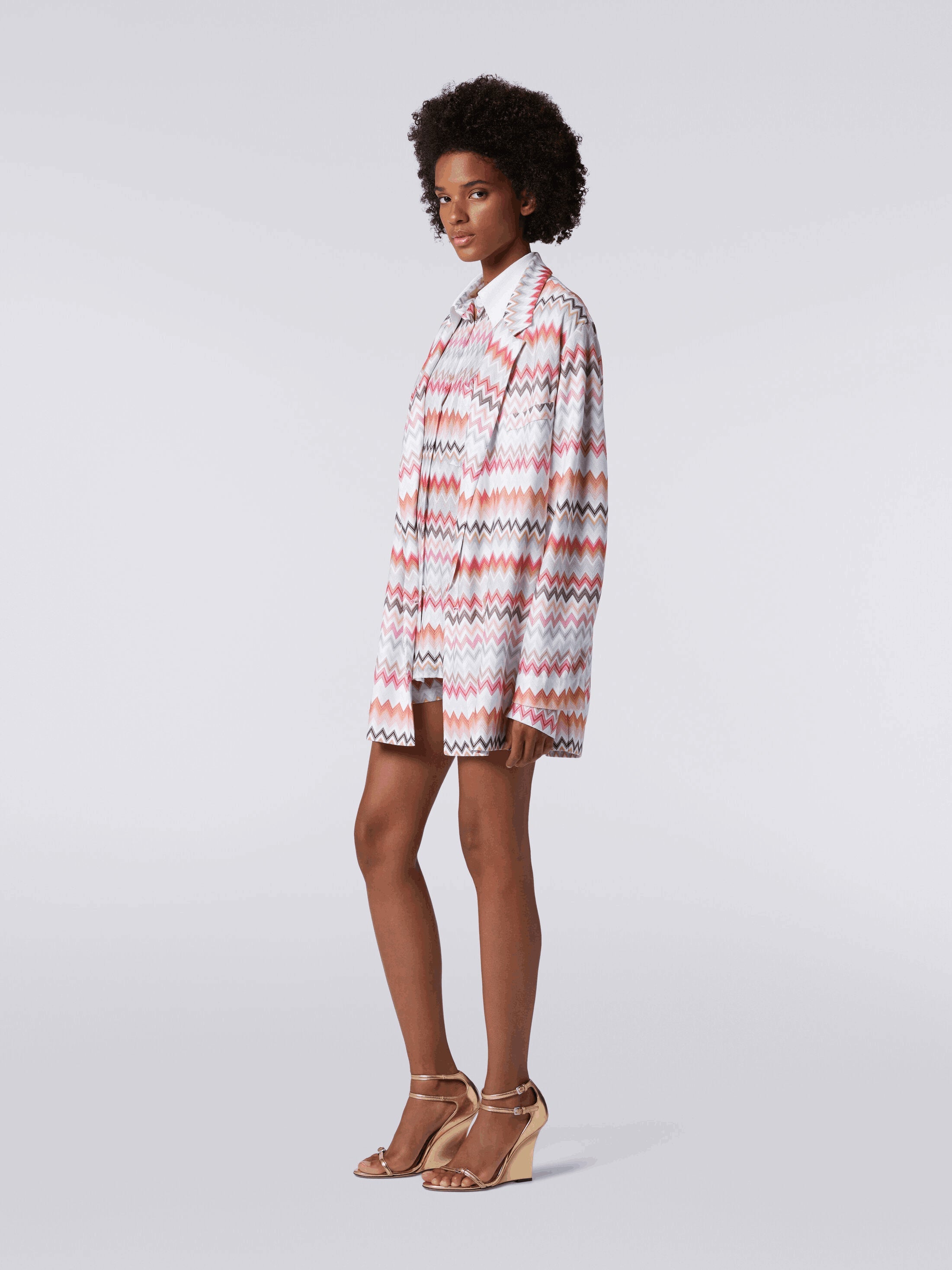 Blazer  De Algodón y Viscosa Estampado Zigzag