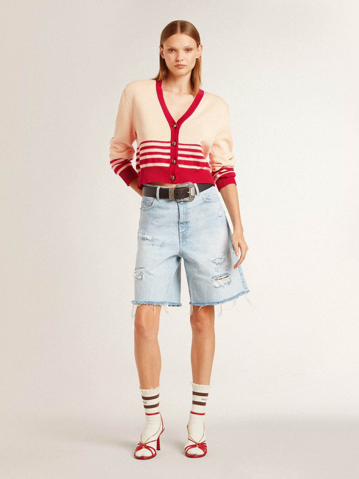 Journey W Knit Cropped Cardigan Striped