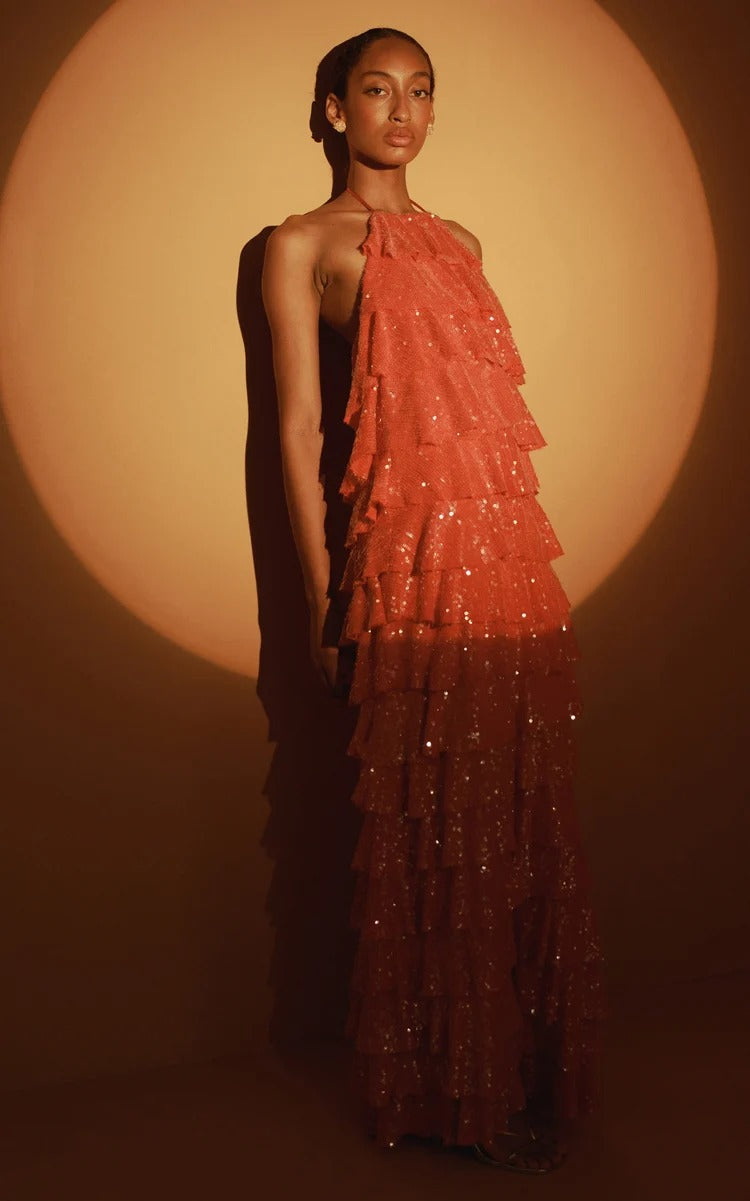 Maxi Vestido Brillo Ruffles