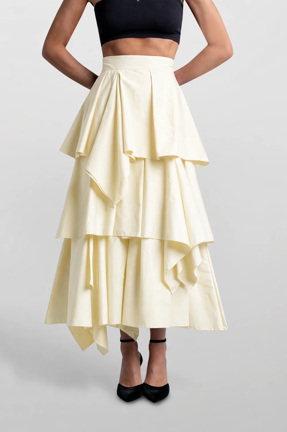Midi Falda Volante De Poplin