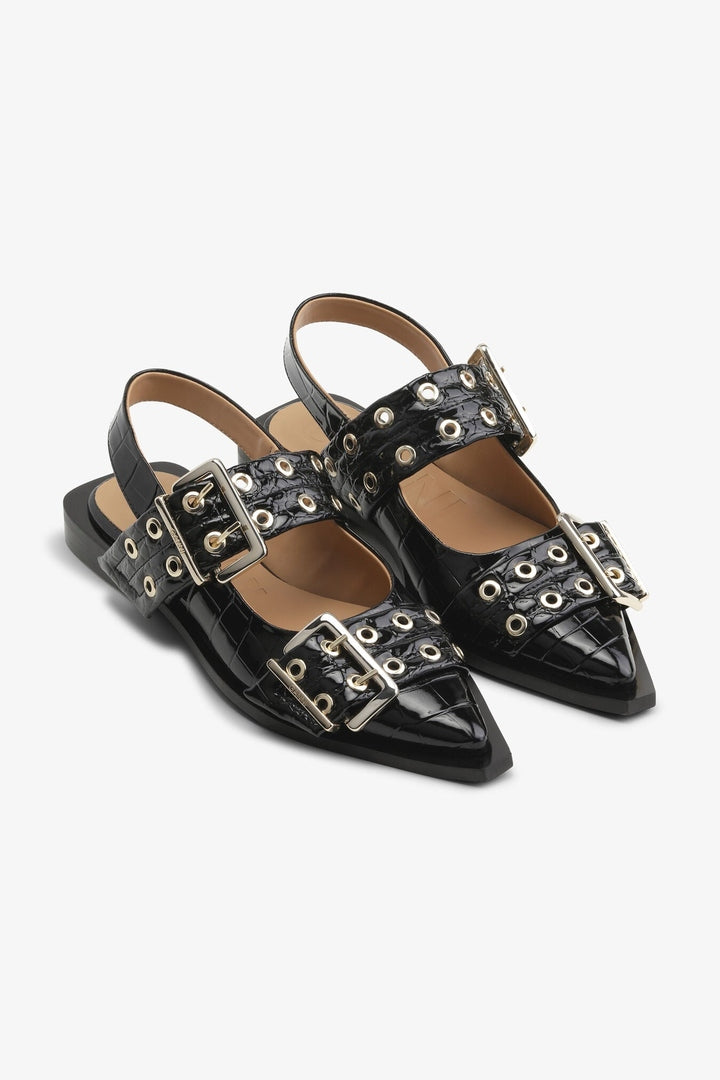 Baleta Feminine Buckle Patent Croco GANNI BALLERINAS Malva CO