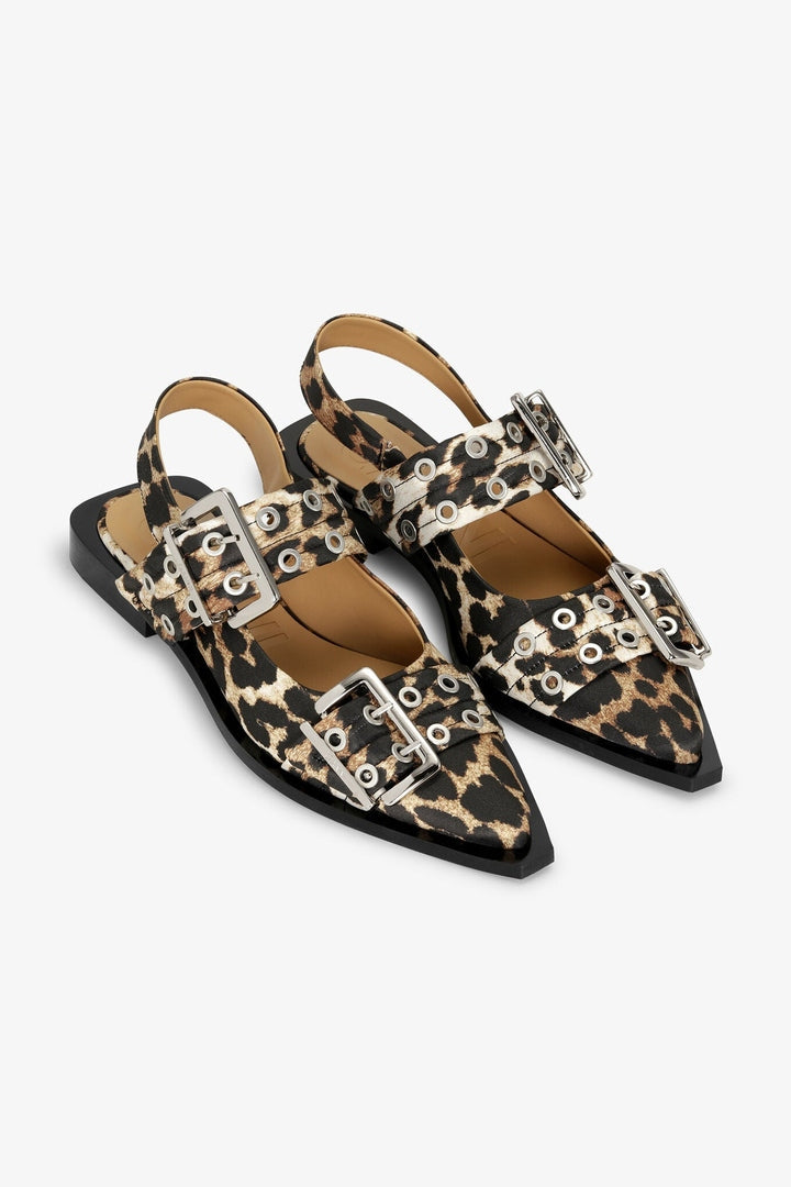 Ballerina Feminine Buckle Ballerina Satin Print GANNI BALLERINAS Malva CO