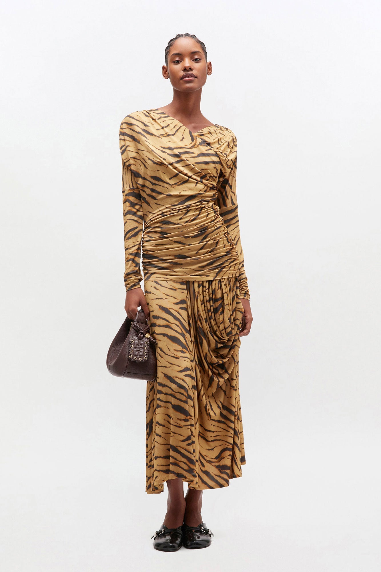 Midi Vestido Printed Shiny Jersey Ruched MIDI VESTIDOS Malva CO