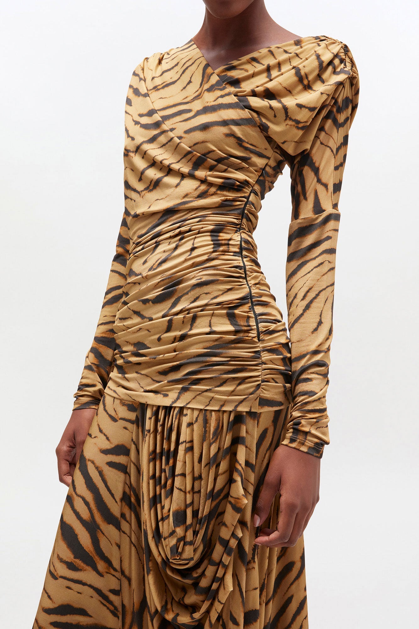 Midi Vestido Printed Shiny Jersey Ruched MIDI VESTIDOS Malva CO