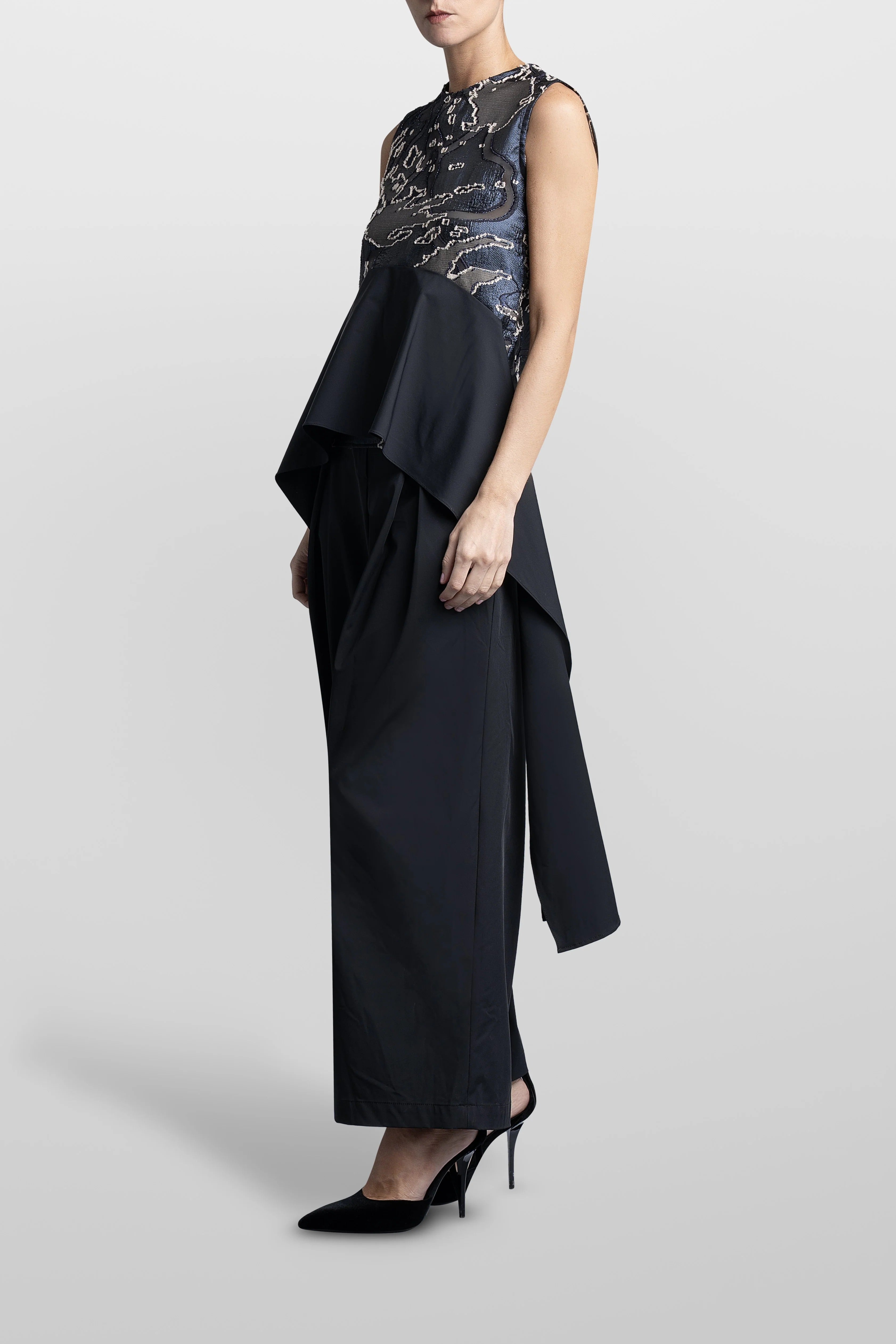 Top De Volantes Asimétrico De Jacquard