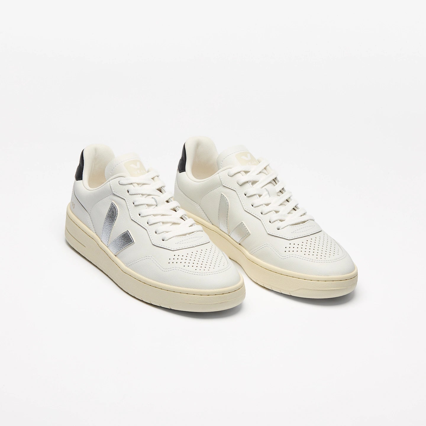 Tenis Veja De Mujer V-90 Leather White Silver Black