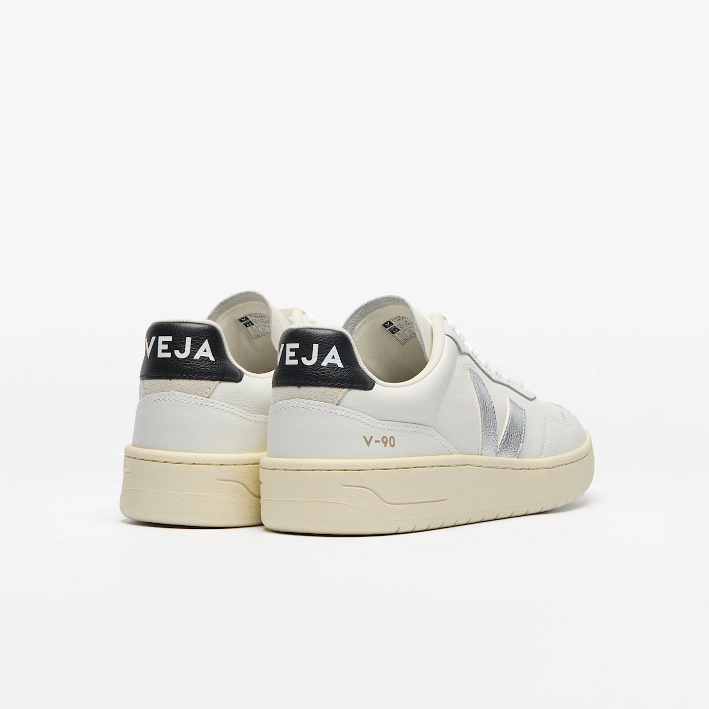 Tenis Veja De Mujer V-90 Leather White Silver Black
