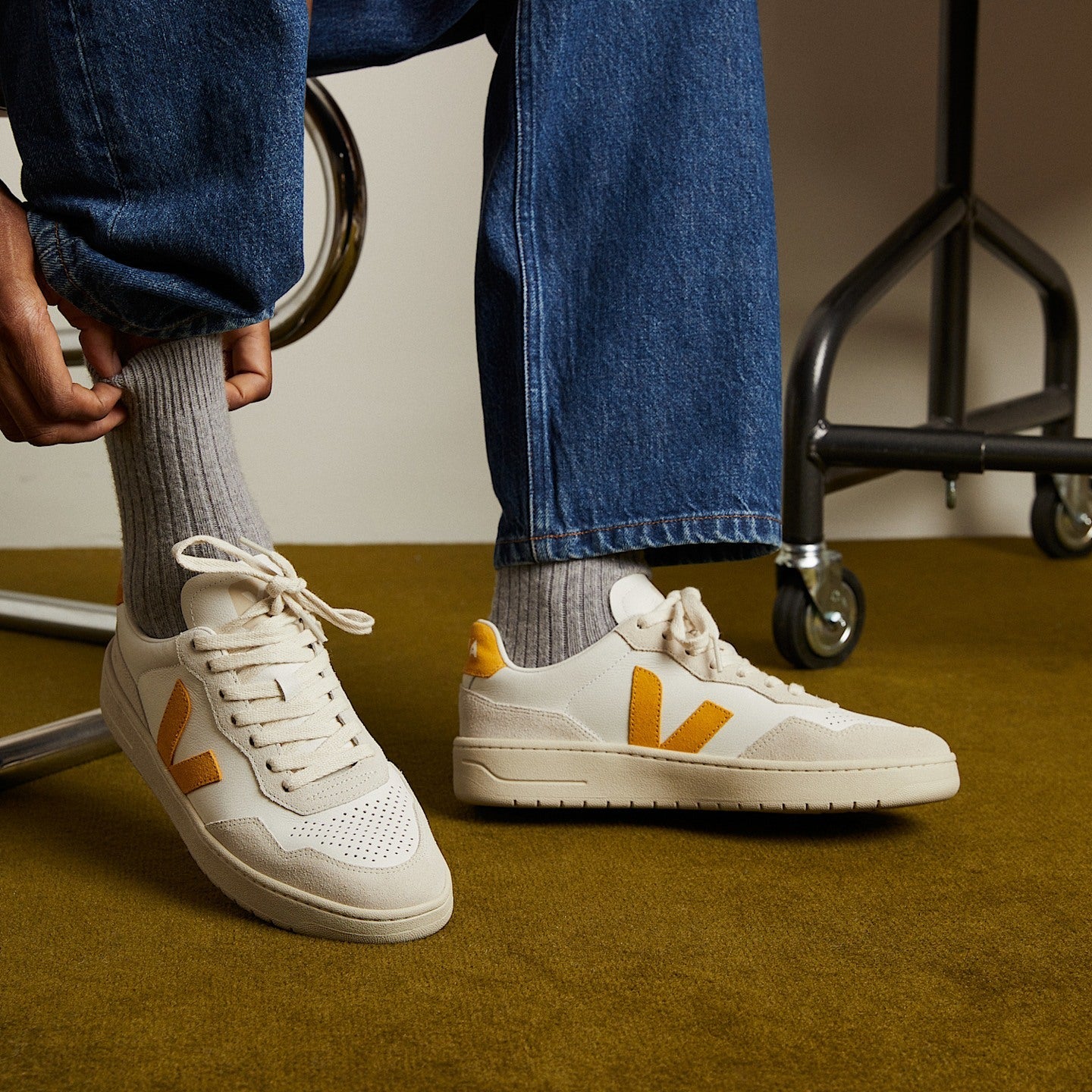 Tenis Veja De Hombre V-90 Leather White Safran